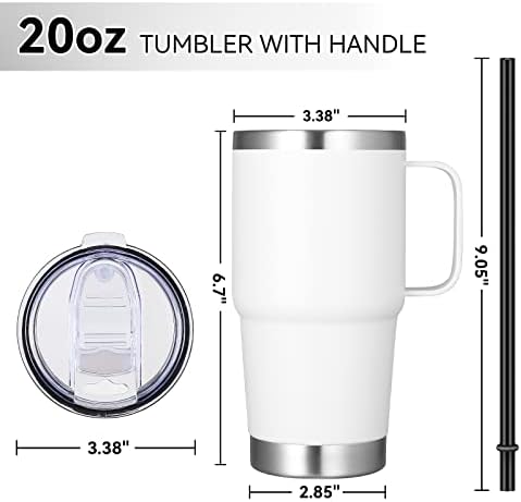 VEGOND 20 oz Tumbler Bulk with Handle Lid and Straw, Stainless Steel Insulated Travel Coffee Mug Set, Spill Proof Double Wall Metal Tumblers Cups, White 6 Pack - Image 4
