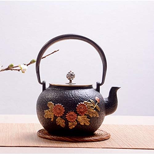 Classic tea kettle, Cast Iron Teapot,Cast Iron Tea Pot, Japanese Tetsubin Tea Kettle Durable Cast Iron Teapot with Fully Enameled Interior (1200ml), Black - Image 5