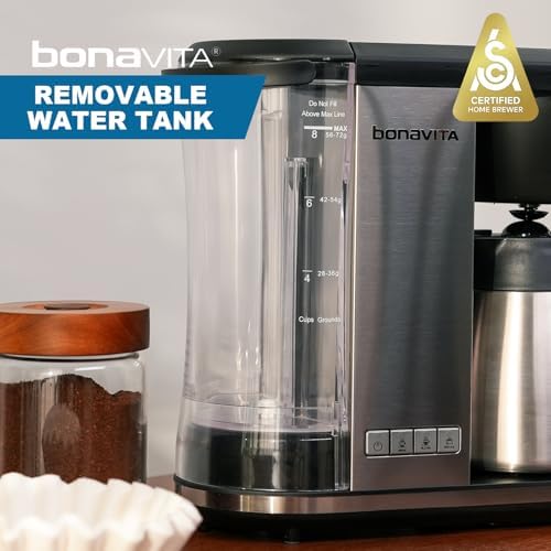 Bonavita Enthusiast 8 Cup Drip Coffee Brewer, Pour Over, SCA Certified Coffee Machine with Glass Carafe, Stainless Steel Panel, Removable Reservoir, Matte Black - Image 5