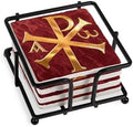 CafePress Chi Rho Tumbled Stone - Set of 4 Coasters Set of 4 w/holder by CafePress