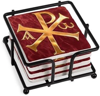 CafePress Chi Rho Tumbled Stone - Set of 4 Coasters Set of 4 w/holder by CafePress