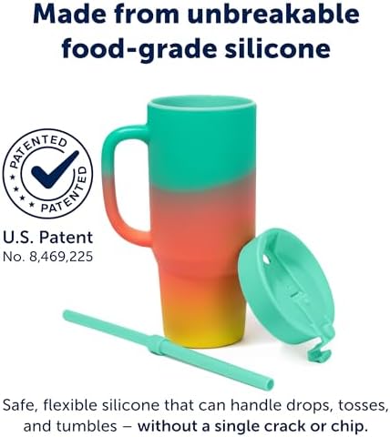 Silipint 32oz Silicone Tumbler with Handle, Flip Lid and Straw – BPA-Free, Non-Toxic, Freezer, Microwave, Dishwasher Safe Tumbler – Perfect for Tea, Smoothies (Aurora) Pack of 1 - Image 3