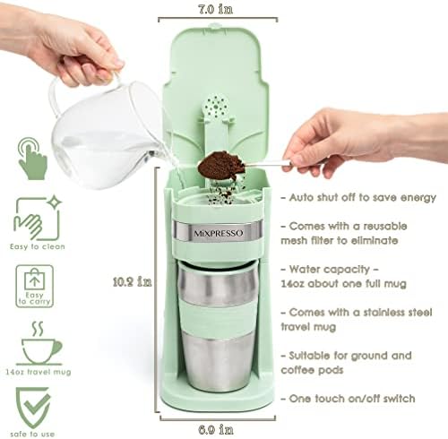 Mixpresso Single Cup Coffee Maker & 14oz Travel Mug, Lightweight Personal Drip Coffee Brewer & Tumbler, Compatible with Coffee Grounds Bubdle With 3 Piece Set Of Airtight Coffee And Sugar Plastic Cani - Image 2