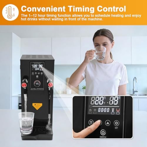 Commercial Milk Frother, 3KW 12L Multi-Purpose Full-Automatic Steam Boiling Water Frothing Machine Steam Milk Frothing Machine with 12H Timing Function for Tea Coffee Dessert Milk (BLACK) - Image 6