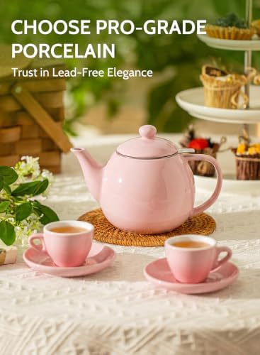 Sweese Porcelain Teapot 27 oz with Infuser for Loose Leaf Tea, Pink - Image 2