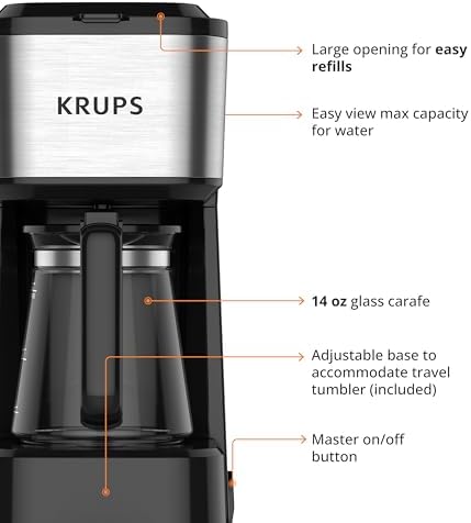 KRUPS Simply Brew Coffee Maker - Multi-Serve 4-in-1 with Stainless Steel Travel Tumbler, Black, 14oz - Image 5