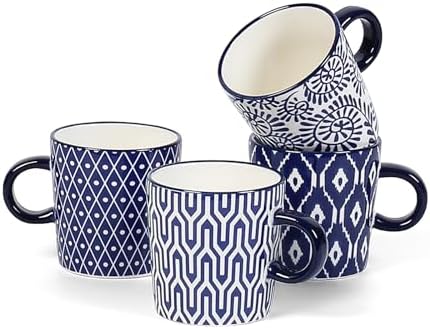 Selamica Ceramic 5 Oz Espresso Cups Set of 4, Vintage Blue by Selamica
