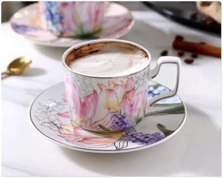 Coffee Cup Set with Saucer, Cup And Spoon, 200Ml Espresso Cups, Floral Ceramic Cups, Colorful Porcelain Coffee Mugs, Tea Cups, Mugs, Cappuccino Cups,Coffee cup e by AOPPLSOT
