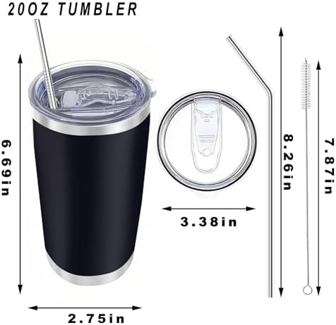 20oz insulted tumblers stainless steel cup Tumbler Bulk with push Lid, and metal straw powder coated coffee cup for cold and hot drinking (48, black) - Image 3