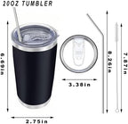 20oz insulted tumblers stainless steel cup Tumbler Bulk with push Lid, and metal straw powder coated coffee cup for cold and hot drinking (48, black) - Image 3