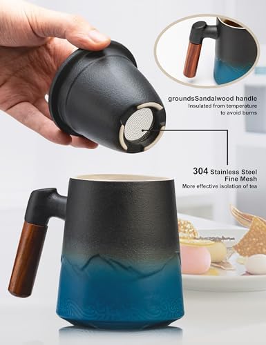 suyika Tea Cup with Infuser and Lid, Gradient Black & Blue, 15.2oz /450ml - Image 4