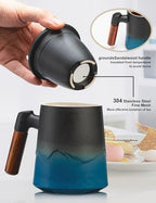 suyika Tea Cup with Infuser and Lid, Gradient Black & Blue, 15.2oz /450ml - Image 4