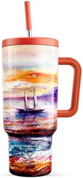 Meoky 40 oz Tumbler with Handle and Straw: Stainless Steel Insulated Tumbler with Lid and Straw - 100% Leak Proof Tumbler for Car Cup Holders - Travelers Commuters Workers, Sailboat by MEOKY