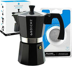 GROSCHE Milano Stovetop Espresso Maker Moka pot 6 espresso Cup - 9.3 oz, Black and 3 Replacement Seals Gaskets Bundle Stove top coffee maker Moka Italian espresso coffee maker and replacement gaskets by GROSCHE