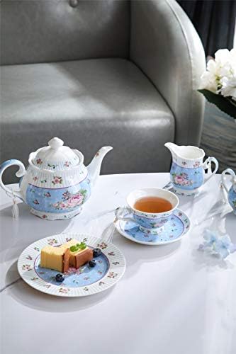 London Boutique Coffee Tea Cups and Saucers Set Afternoon Tea Vintage Flora Rose Gift Box 7.5oz (Rose Blue Set 2) - Image 3