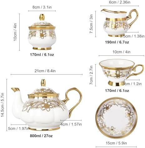 fanquare 21 Pieces Royal Floral Porcelain Tea Set with Sugar Bowl Creamer - Image 6