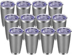 VEGOND 20oz Tumbler with Lid and Straw Stainless Steel Tumbler Cup Bulk Vacuum Insulated Double Wall Travel Coffee Mug Powder Coated Coffee Cup, Grey, 12 Pack by VEGOND