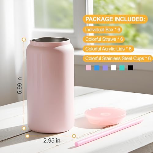 Stainless Steel Cups with Lids and Straws, 16 oz, 6 Pcs, Bright Color - Image 7