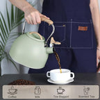 Tea Kettle, Vegoran 100 OZ / 3 Liter Whistling Tea Kettle, Tea Pots for Stove Top Food Grade Stainless Steel with Wood Pattern Folding Handle, Loud Whistle Kettle for Tea, Coffee, Milk (Green) - Image 7