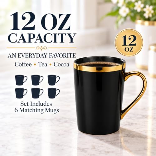 Black Gold Coffee Mugs Set of 6, 12 oz Porcelain - Image 2