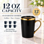 Black Gold Coffee Mugs Set of 6, 12 oz Porcelain - Image 2