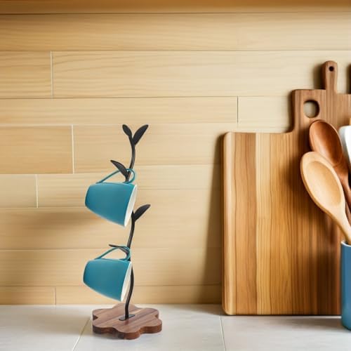 FENICAL Wood Mug Tree Holder Xmas Tea Cup Storage Rack for Countertop - Image 6