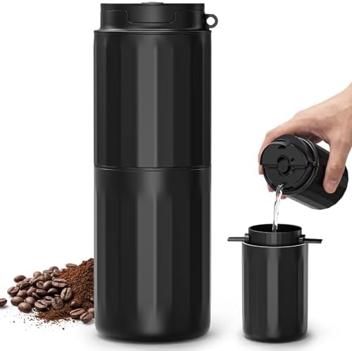COWSAR Portable Electric Burr Coffee Grinder - Grind While Charging - Insulated Mug and Pour Over for Travel, Cordless/Rechargeable Coffee Bean Grinders for Travel,Camping, Car-Black by COWSAR