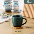 Hasense Stackable Porcelain Mini Espresso Cups and Saucers Set of 6, 4 OZ Ceramic Small Demitasse Espresso Shots Cups with Lids for Nespresso Lungo, Latte, Cafe Mocha and Tea, Green - Image 2