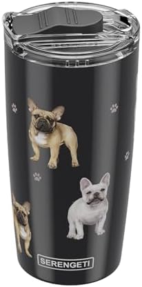 SERENGETI French Bulldog 20 Oz. Stainless Steel, Vacuum Insulated Tumbler with Spill Proof Lid - 3D Print - Insulated Travel mug for Hot or Cold Drinks (French Bulldog Tumbler) by ESPETS