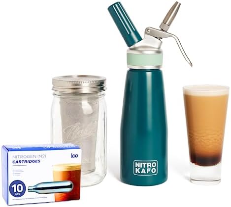0.5L Nitro Coffee Maker, Aluminum Nitro Cold Brew Coffee Maker with Special Nitro Diffuser Nozzle & Cold Brew Maker for Making Nitro Cold Brew, 1 Pint/0.5L, Includes (10) Nitro Cartridges by NitroKafo
