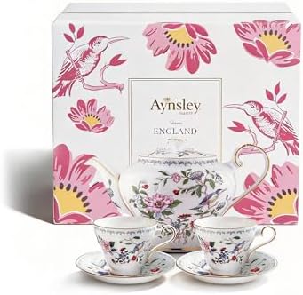 Aynsley Vintage Porcelain Tea Set for Women Tea Party, 5 Piece Cup and Saucer Set, Wedding Floral Teapot Set for Adults(Flower Style) by Aynsley