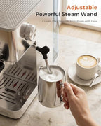 Kismile 20 Bar Espresso Machine with Milk Frother, Compact Semi-Automatic Espresso Maker, Stainless Steel, Pressure Gauge, 1.4L Water Tank, Hot Water Function for Cappuccino & Latte (Silver) - Image 4