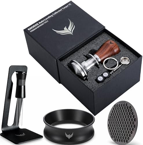 51mm Espresso Accessories Kit Includes Spring Loaded Calibrated Tamper, Stainless Steel WDT Tool, Dosing Funnel and Puck Screen Set Fits Espresso Coffee Machines and 51 mm Portafilters by KNODOS