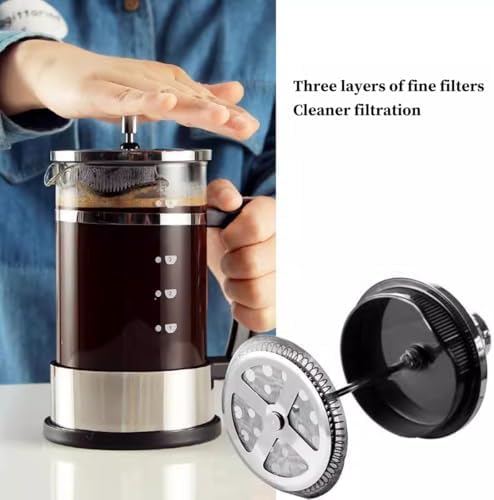 French Press Coffee Maker With 3 Filters System, Stainless Steel French Coffee Press Thick Heat Resistant Glass Pot, Multifunction Brewed Coffee Pot For Camping(350ml) - Image 4