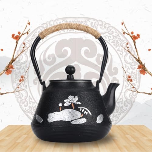 1.2L Tea Kettle Carp Lotus Pattern Japanese Style Anti Hot Handle Cast Iron Teapot Tetsubin with Filter Iron Tea Gift for Adult Father Mother Family - Image 2