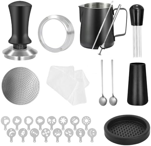 27 PCS Espresso Accessories Kit,Barista Kit 51mmCoffee Tamper Set- with Tamper,Frothing Pitcher，WDT Tool,Espresso Puck Screen and Dosing Funnel,Latte Art Kit by Unknown