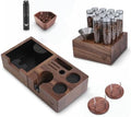 Walnut Espresso Accessories Set 58mm– Knock Box, 58mm Tamper Station, Single Dose Coffee Storage Tubes, Dosing Cup & RDT Spray 2pcs Wall-Mounted Portafilter Holder – Premium Barista Tools by KNODOS