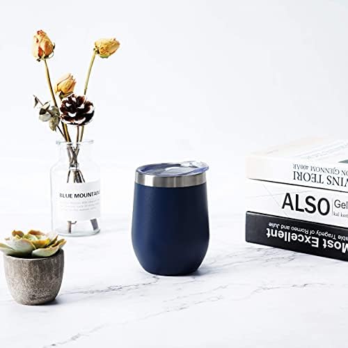 12 Pack Stainless Steel Wine Tumblers, 12Oz Double Wall Vacuum Insulated Wine Tumblers with Lids and Straws, Stainless Steel Stemless Wine Glasses for Coffee, Wine, Cocktails, Champaign, Navy Blue… - Image 3