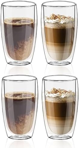 Glass Coffee Cups Set of 4, 15 oz Insulated Double Wall Glass Espresso Cups, Coffee Mug for Espresso, Cappuccino, Latte, Tea by LYTDMSKY