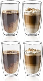 Glass Coffee Cups Set of 4, 15 oz Insulated Double Wall Glass Espresso Cups, Coffee Mug for Espresso, Cappuccino, Latte, Tea by LYTDMSKY
