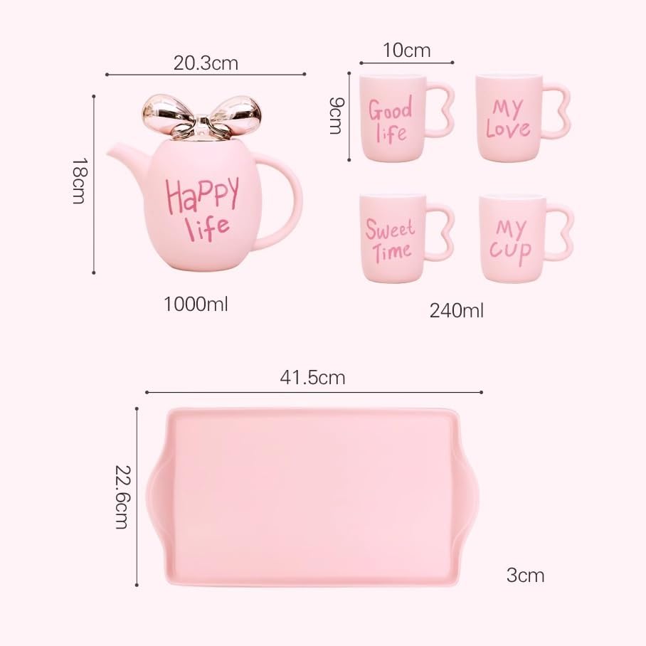 Water Pitcher Cute Girl Heart Ceramic Creative Water Set Tea Set Living Room Water Cup Coffee Cup Heat-Resistant Tea Cup Household Cup Set Water Jug(White) - Image 2