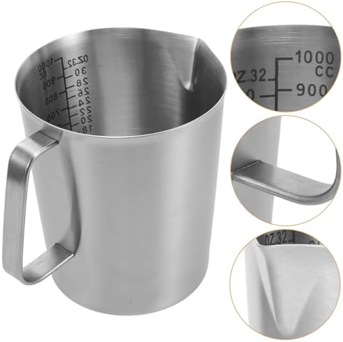 Milk Frother Cup Silver Stainless Steel 1000ml with Handle - Image 4