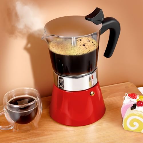 9 Cup 450ml Glass Moka Pot, Stovetop Espresso Maker, Red - Image 6