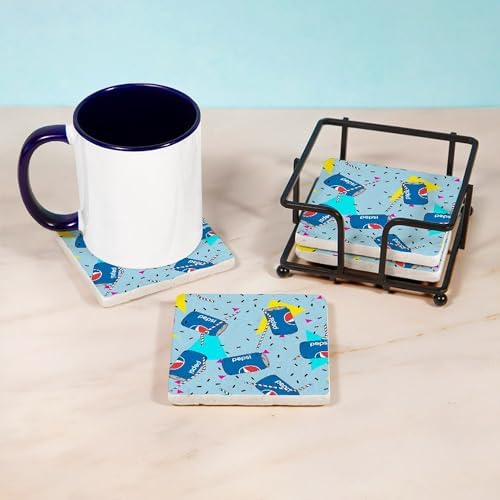 CafePress Pepsi Can Pattern Tumbled Stone - Set of 4 Coasters Set of 4 w/holder - Image 3