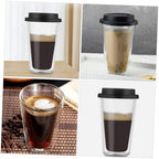 Double Wall Glass Coffee Mug 350ml with Silicone Lid - Image 3