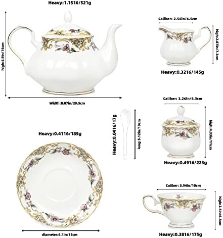 ACMLIFE Bone China Tea Set for Adults White And Floral Fine China Tea Set 21-Piece English Tea Cups Set of 6 for Women Porcelain Tea Set with Teapot, Sugar Bowl,Creamer Pitcher, Tea Party Sets - Image 6
