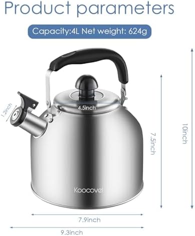 304 Stainless Steel Tea pot Kettles, 4.2 Quart Large Whistling Tea Kettle - Image 6