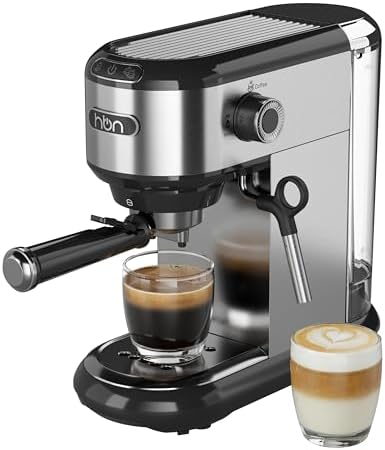 HBN 20 Bar Espresso Machine with Milk Frother, Compact Espresso Maker for Ground Coffee, Stainless Steel Coffee Machine with Steam Wand & 34oz Removable Water Tank, 1450W for Home & Office by HBN