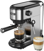 HBN 20 Bar Espresso Machine with Milk Frother, Compact Espresso Maker for Ground Coffee, Stainless Steel Coffee Machine with Steam Wand & 34oz Removable Water Tank, 1450W for Home & Office by HBN
