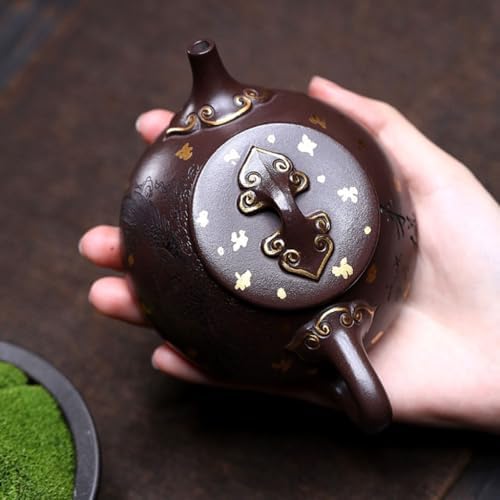 Kettle Teapot Vintage Engraved Fenglaiyi Gold-Painted Stone Scoop Teapot Office Tea Infuser Portable Water Teapot - Image 6